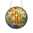 thumbnail image 1 of YIKA Flower Suncatcher Faux Stained Glass Window Hanging Christ Wall Art Religious Bible Verse Gift Easter Decoration, 1 of 6