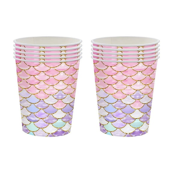 YIKA Girls Birthday Party Decoration Colorful Scale Paper Plates Paper Cups Tissue Paper Tableware Set Exquisite Party Theme Disposable Tableware C