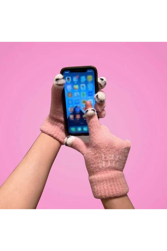 Gloves Women's Winter New Open Finger Thickened Warm Padded Cute Students Cold Wool Split Finger Screen Gloves