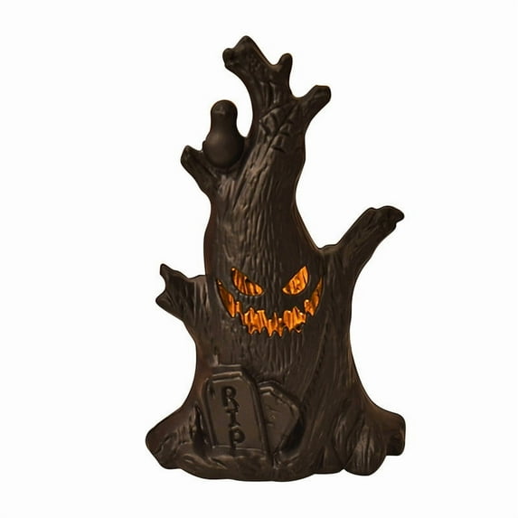 YIKA Halloween Decoration 3Pcs Halloween Tree With Glowing Pumpkin Lights Scary Night Light Fall Tiered Tray Decor Tree Lights Indoor Village Ghost Statue Haunted Halloween Ornaments