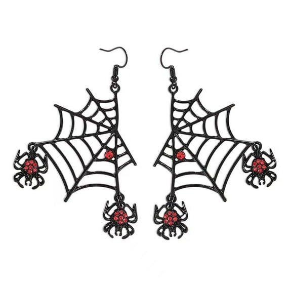 YIKA Halloween Decoration Halloween Black Araneid Web Dangle Earrings Red Rhinestone Araneid Punk Style Party Accessories Women's Earrings Halloween Ornaments