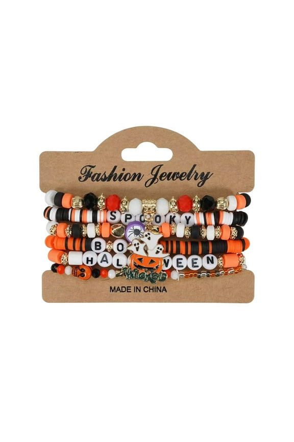 Halloween Decoration Halloween Bracelets Sets Gothic Layered Beaded Bracelets Pack Spooky Ghost Araneid Pumpkin Stackable Strench Bracelet For Accessories Jewelry Gifts Halloween Ornaments