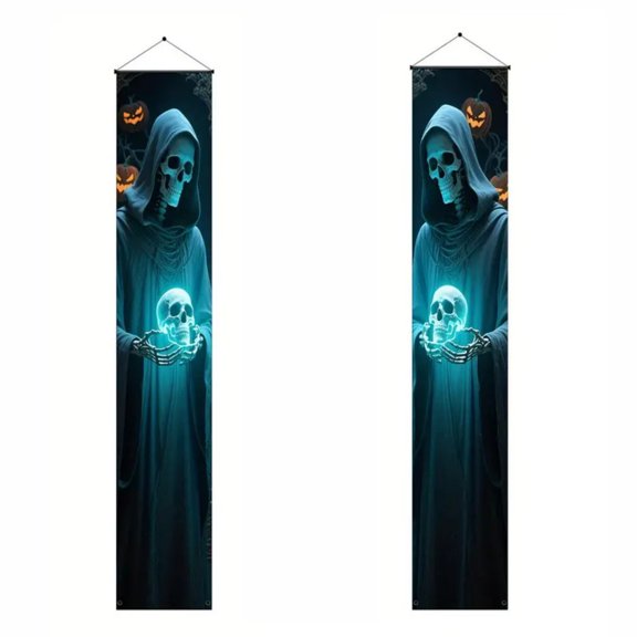 YIKA Halloween Decoration Halloween Door Curtain Couplet Hanging Pumpkin Ghost Skeleton Party Decoration Props Porch Decorations For The Ultimate Halloween Party Halloween Ornaments