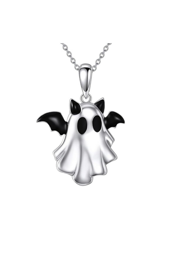 Halloween Decoration Halloween Ghost Pendant Necklace With BatWing Horns Spooky Halloween Jewelry For Women Unique Gothic Fashion Accessory Ideal Halloween Gift Choice Halloween Ornaments