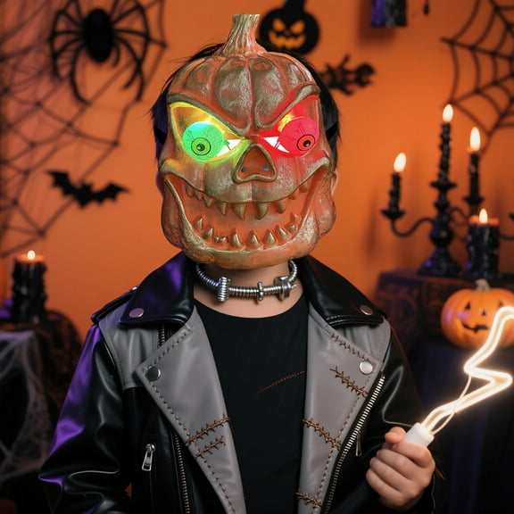 YIKA Halloween Decoration Halloween Horror Pumpkin Mask Glowing Makeup Funny Cosplay Scary Props Halloween Ornaments