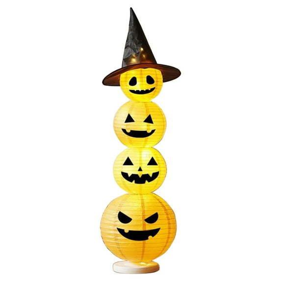 YIKA Halloween Decoration Halloween Pumpkin Lantern Light Decor Glowing Witch Hat Pumpkin Stack For Party Tabletop Indoor Outdoor Holiday Decoration 3 Styles Halloween Ornaments