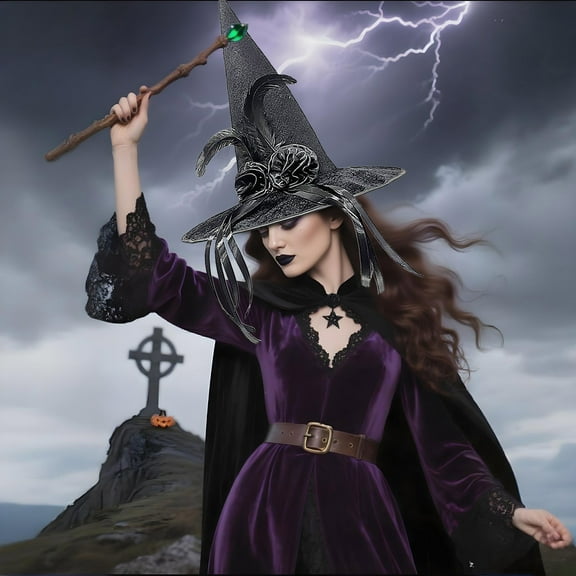 YIKA Halloween Decoration Halloween Red Flame Girl Hat Rose Witch Hat Witch Black Hat Halloween Ornaments