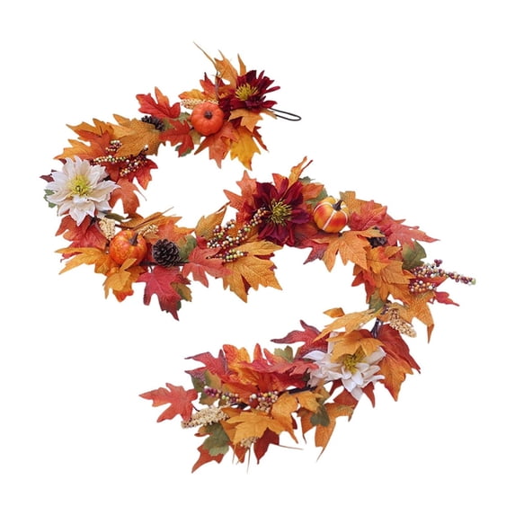 YIKA Halloween Decoration Holiday Door Hanging Fireplace Wreath Thanksgiving Pumpkin Maple Leaf Wicker Decoration Berry Decoration Halloween Maple Leaf Flower Halloween Indoor Decor