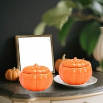 YIKA Halloween Decoration Pumpkins Jar With Cover Ceramic Pumpkins Shapes Tea Canister Portable Candy Jar Tank Can Candy Bowl Snack Thanksgiving Halloween Party Candlestick Halloween Ornaments