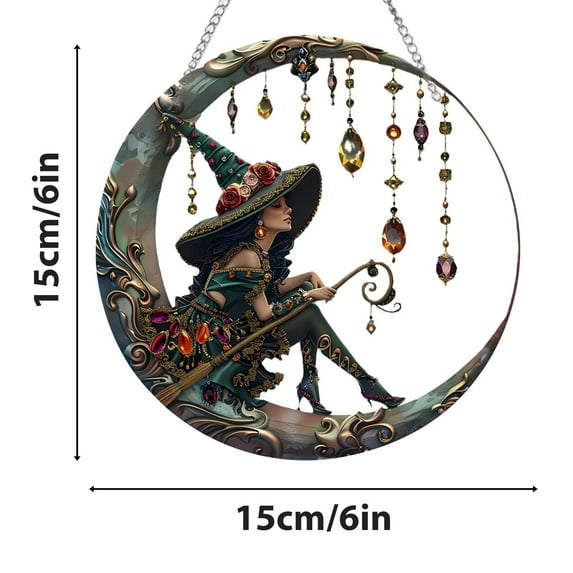 YIKA Halloween Decoration Witch With Crystal Pendant Acrylic Wall Hanging Home Decoration Halloween Ornaments