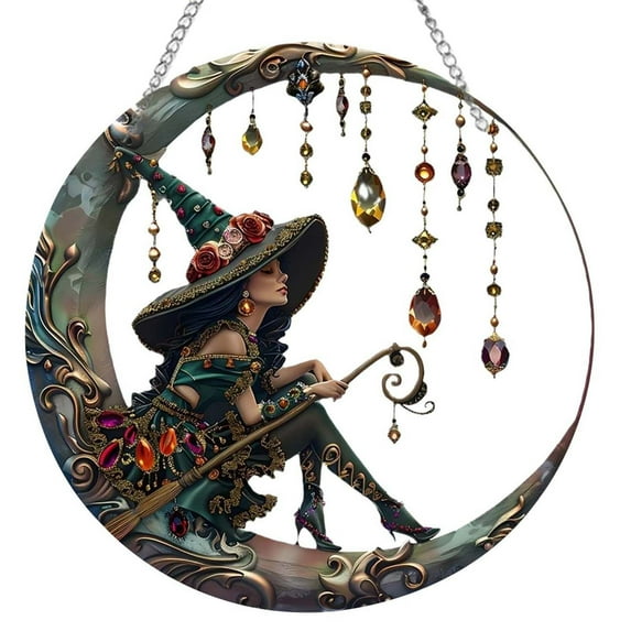 YIKA Halloween Decoration Witch With Crystal Pendant Acrylic Wall Hanging Home Decoration Halloween Ornaments