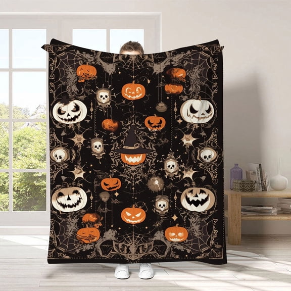 YIKA Halloween Decorations Flannel Blanket Pumpkin Maple Leaf Print Halloween Shawl Blanket All Seasons Blanket Halloween Decor Indoor C
