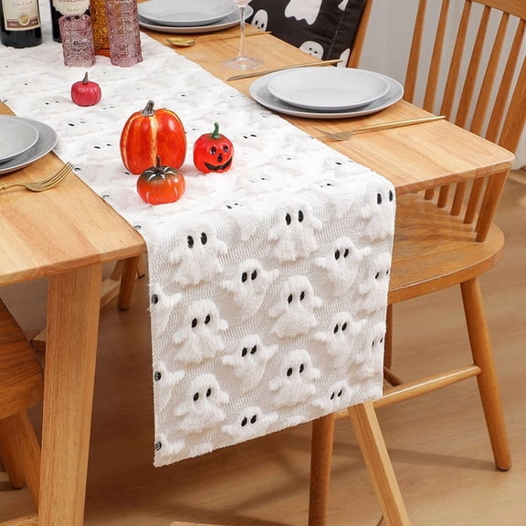 YIKA Halloween Decorations Halloween Ghost Table Flag Black Eye Ghost Quilted Embroidery Two Tone Stereoscopic Table Flag Tablecloth Party Decoration Halloween Decor Indoor C