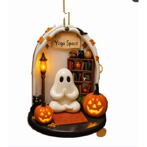 YIKA Halloween Ghost Ornament - Spooky Cute Acrylic Pendant for Tree & Shelf, Friendly Ghost Decor with Vintage Vibe, Perfect Gift & Party Halloween Supplies