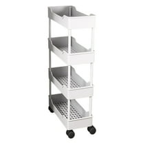 YIKA Large Floor Shelving Unit 4-Tier Mobile Storage Cart on Wheels Adjustable Tier Shelves Rolling Utility Cart Wheels for Kitchen Bathroom Office Living Room Storage Rack Organizer Cart
