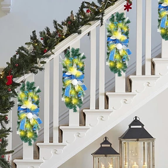 YIKA Luminous Christmas Staircase Decorations LED Door Hanging Decorations Artificial Christmas Wreaths Suitable For Indoor And Outdoor Railings Or Door Decorations F