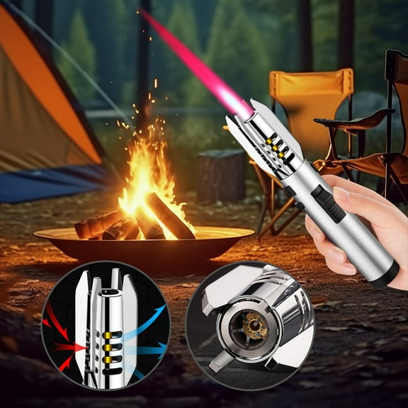 YIKA Metal Gas Lighter Windproof High Temperature Spitfire Household Kitchen High Temperature Welding Windproof Direct Lighter Inflatable Outd Silver