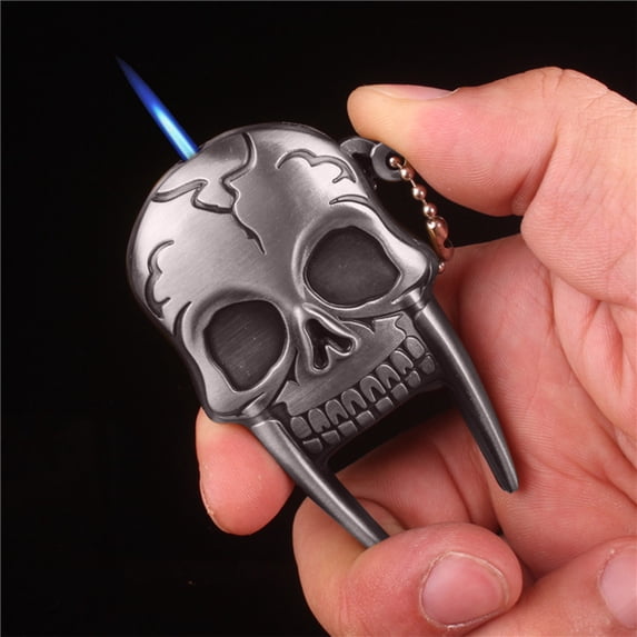 YIKA Metal Skull Shape Lighter Personalized Ghost Head Windproof Inflatable Lighter Wholesale White