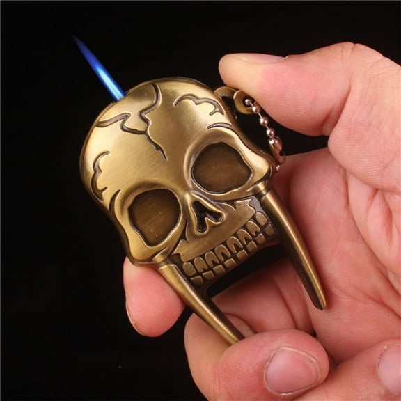 YIKA Metal Skull Shape Lighter Personalized Ghost Head Windproof Inflatable Lighter Wholesale Yellow