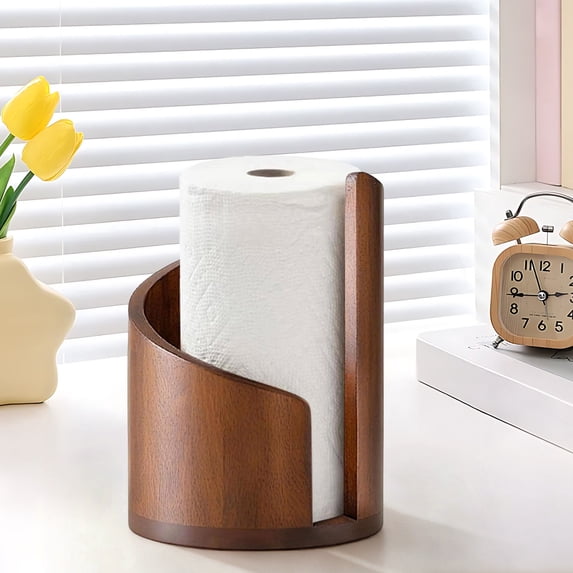 YIKA Paper Towel Countertop With Wood Round Base And Iron Wood Paper Towel Holders Countertop One-Handed For Kitchen Bath kitchen utensil
