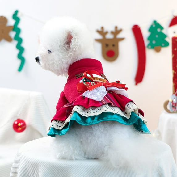 YIKA Pet Christmas Clothes For Dogs And Cats Warm And Comfortable Snowflake Elks Christmas Skirt Holiday Decoration Christmas Decorations S