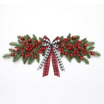 YIKA Red Fruit Plaid Bow Pines Needle Christmas Decoration Door Lintel Home Decoration Pendant Christmas Bows And Ribbons