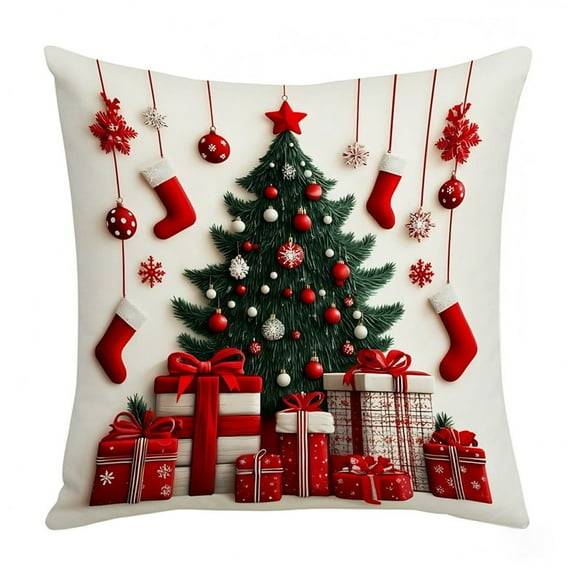 YIKA Santa Claus Christmas Tree Snowflake Elk pillow Christmas Pillow Covers 17.7x17.7 Inches Decorative Pillow Cases With Soft Fabric Hidden Zipper For Home Decor Cushion Throw Pillow D