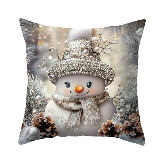 YIKA Santa Claus Christmas Tree Snowflake Elk pillow Christmas Pillow Covers 17.7x17.7 Inches Decorative Pillow Cases With Soft Fabric Hidden Zipper For Home Decor Cushion Throw Pillow C