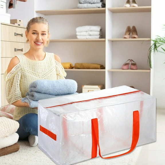 YIKA Storage Bags Large Capacity Moving Bags Plastic Water Repellent Storage Bag Comfortable Handheld Double Zipper Space Saving Activity Storage Bag Alternatives Moving Box Supplies Orange