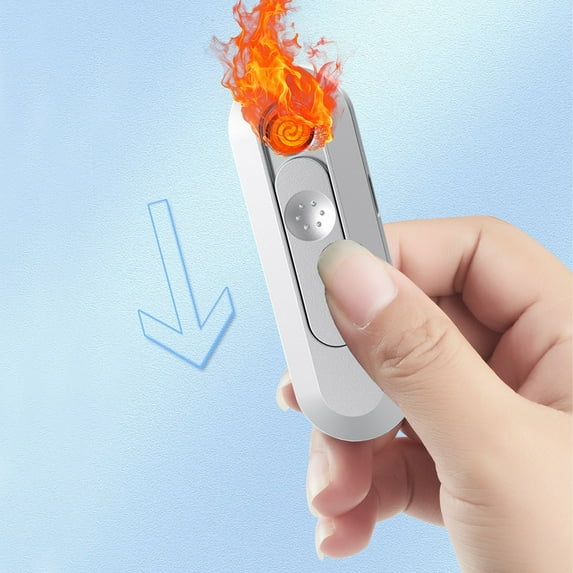YIKA Thin And Light Induction Charging Lighter Gradient Windproof Cigarettes Lighter Mini Pocket Portable Cool Color Light Igniter White