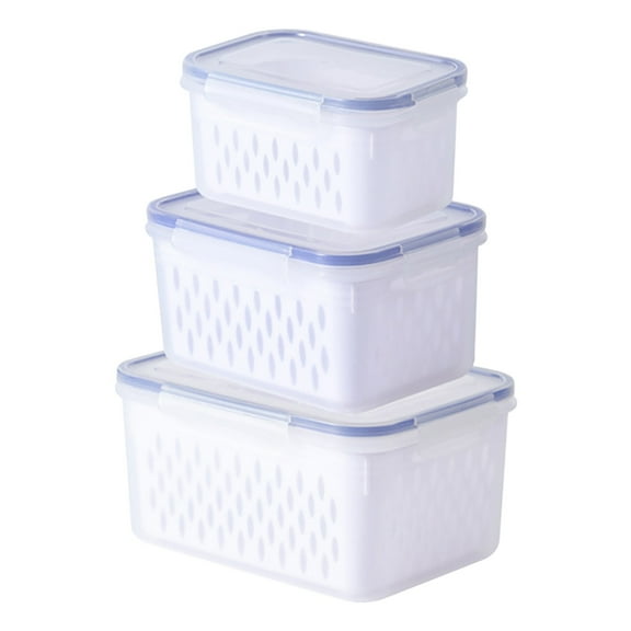 YIKA Tupperware Container 3PC Fruit Vegetable Storage Containers For Fridge Draining Fresh Containers Produce Storage Containers Large Organizer Bins With Lid Colander Kitchen Storage Blue