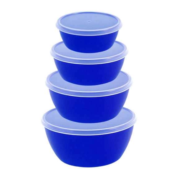 YIKA Tupperware Container Bowl With Lid For Freshness And Cutlery Stackable 4-piece Set In The Fridge Kitchen Storage Blue