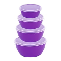 YIKA Tupperware Container Bowl With Lid For Freshness And Cutlery Stackable 4-piece Set In The Fridge Kitchen Storage Purple