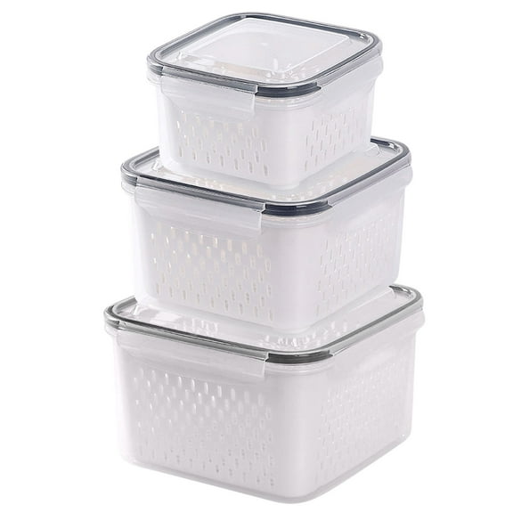 YIKA Tupperware Container Fruit Vegetable Storage Containers For Fridge Draining Fresh Containers 3 In 1 Produce Storage Containers Large Organizer Bins Kitchen Storage White