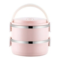 YIKA Tupperware Container Portable Lunch Box Circular Fresh-keeping Box Stainless Steel Insulated Student Office Worker Lunch Box Bento Boxes Kitchen Storage Pink