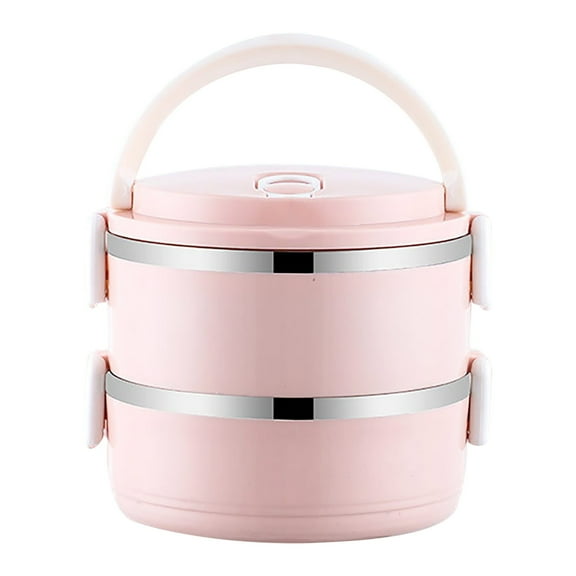 YIKA Tupperware Container Portable Lunch Box Circular Fresh-keeping Box Stainless Steel Insulated Student Office Worker Lunch Box Bento Boxes Kitchen Storage Pink