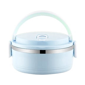 YIKA Tupperware Container Portable Lunch Box Circular Fresh-keeping Box Stainless Steel Insulated Student Office Worker Lunch Box Bento Boxes Kitchen Storage Blue