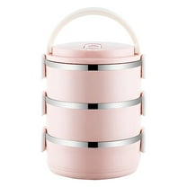 YIKA Tupperware Container Portable Lunch Box Circular Fresh-keeping Box Stainless Steel Insulated Student Office Worker Lunch Box Bento Boxes Kitchen Storage Pink