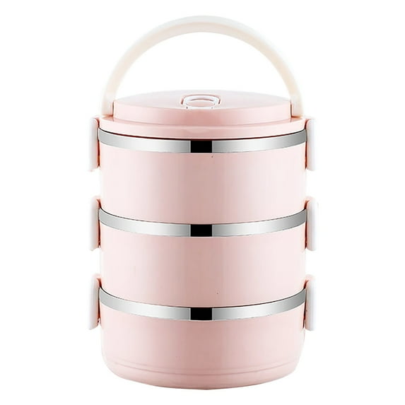 YIKA Tupperware Container Portable Lunch Box Circular Fresh-keeping Box Stainless Steel Insulated Student Office Worker Lunch Box Bento Boxes Kitchen Storage Pink