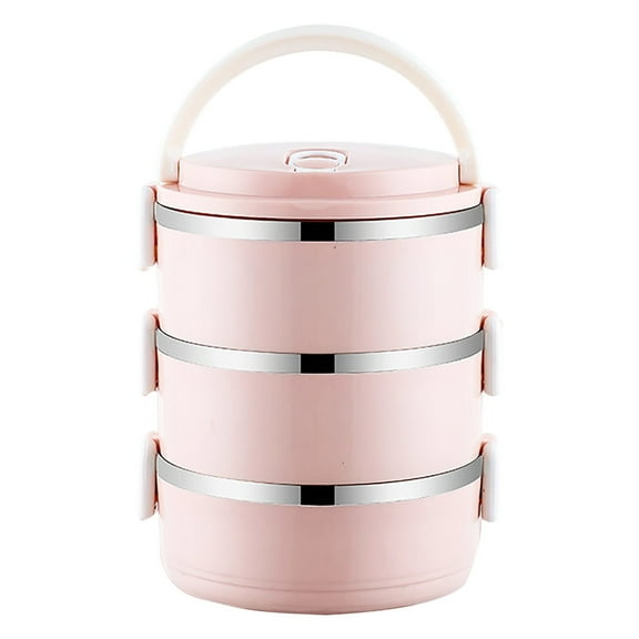 YIKA Tupperware Container Portable Lunch Box Circular Fresh-keeping Box Stainless Steel Insulated Student Office Worker Lunch Box Bento Boxes Kitchen Storage Pink