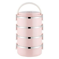 YIKA Tupperware Container Portable Lunch Box Circular Fresh-keeping Box Stainless Steel Insulated Student Office Worker Lunch Box Bento Boxes Kitchen Storage Pink