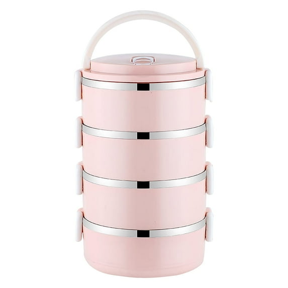 YIKA Tupperware Container Portable Lunch Box Circular Fresh-keeping Box Stainless Steel Insulated Student Office Worker Lunch Box Bento Boxes Kitchen Storage Pink