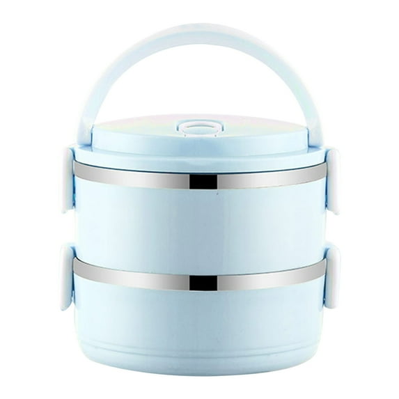 YIKA Tupperware Container Portable Lunch Box Circular Fresh-keeping Box Stainless Steel Insulated Student Office Worker Lunch Box Bento Boxes Kitchen Storage Blue
