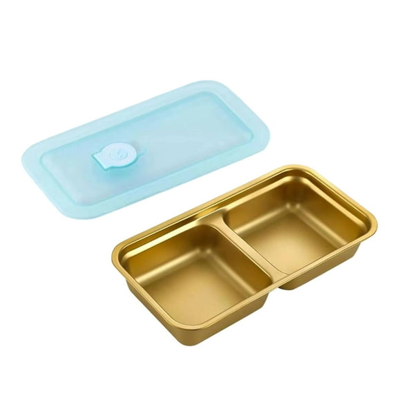 YIKA Tupperware Container Stainless Steel Double Compartment Snack Containers Grabs And Go Snack Containers Reusable Dishwasher Double Condiment Lids For Snacks Dips Kitchen Storage Blue
