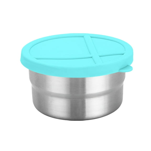 YIKA Tupperware Container Stainless Steel Fresh Keeping Box Children's Lunch Box Dividing Box Silicone Lid Sealed Snack Box Portable Seasoning Box Kitchen Storage Sky Blue