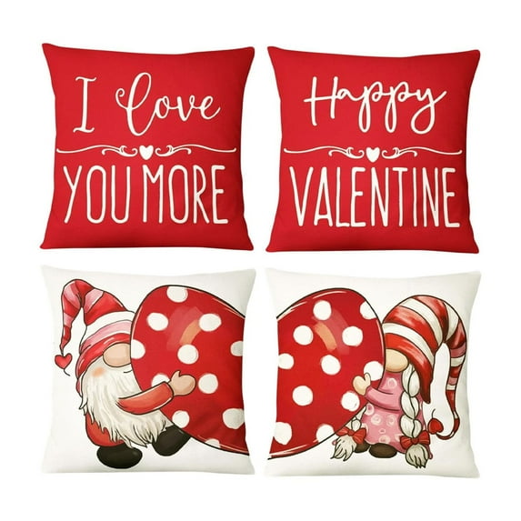YIKA Valentine's Day Decor Party Supplies 4PC Valentine's Day For Girlfriend Pillow Cushion Home Printing Pillow Set Sofa Bedside Cushion Valentines Day Gifts