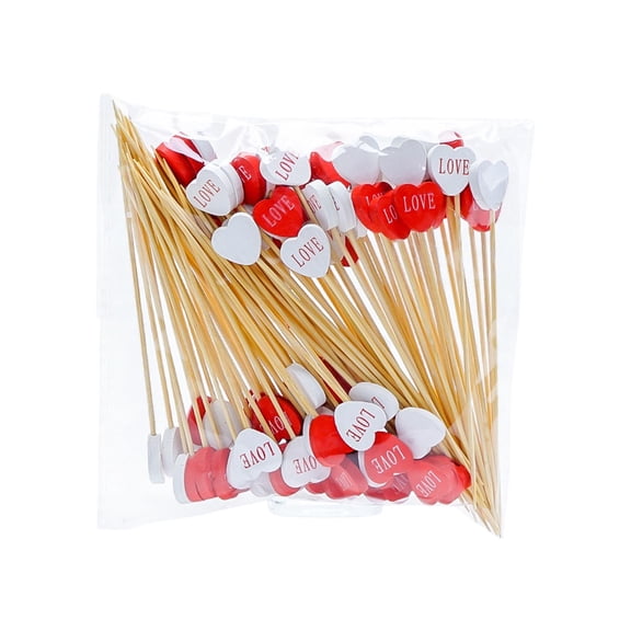 YIKA Valentine's Day Decor Party Supplies Disposable Wooden Fruit Skewers Fruit Forks Customized Heart-Shaped Toothpicks Cocktail Picks Sandwich Skewers Fruit Picks Valentines Day Gifts
