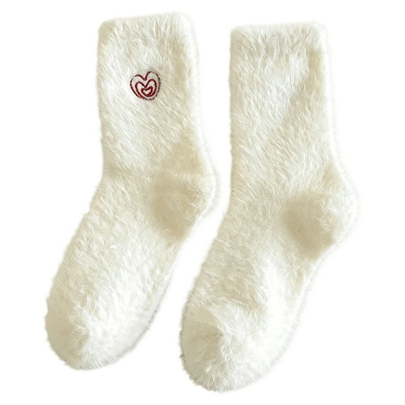 YIKA Valentine's Day Decor Party Supplies Valentines Day Cute Socks White Puffy Socks Thickened Fleece Socks For Fall And Winter Warm Cozy Floor Socks Valentines Day Gifts