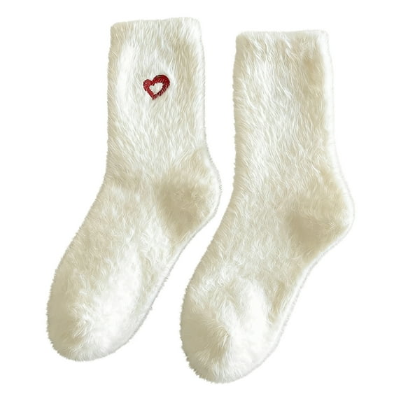 YIKA Valentine's Day Decor Party Supplies Valentines Day Cute Socks White Puffy Socks Thickened Fleece Socks For Fall And Winter Warm Cozy Floor Socks Valentines Day Gifts