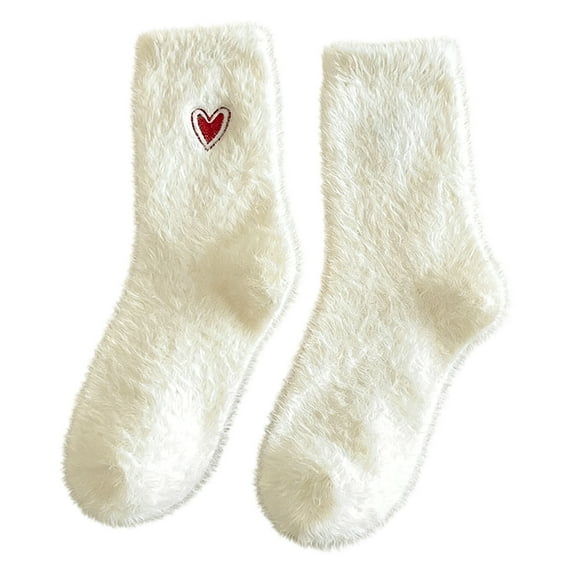 YIKA Valentine's Day Decor Party Supplies Valentines Day Cute Socks White Puffy Socks Thickened Fleece Socks For Fall And Winter Warm Cozy Floor Socks Valentines Day Gifts